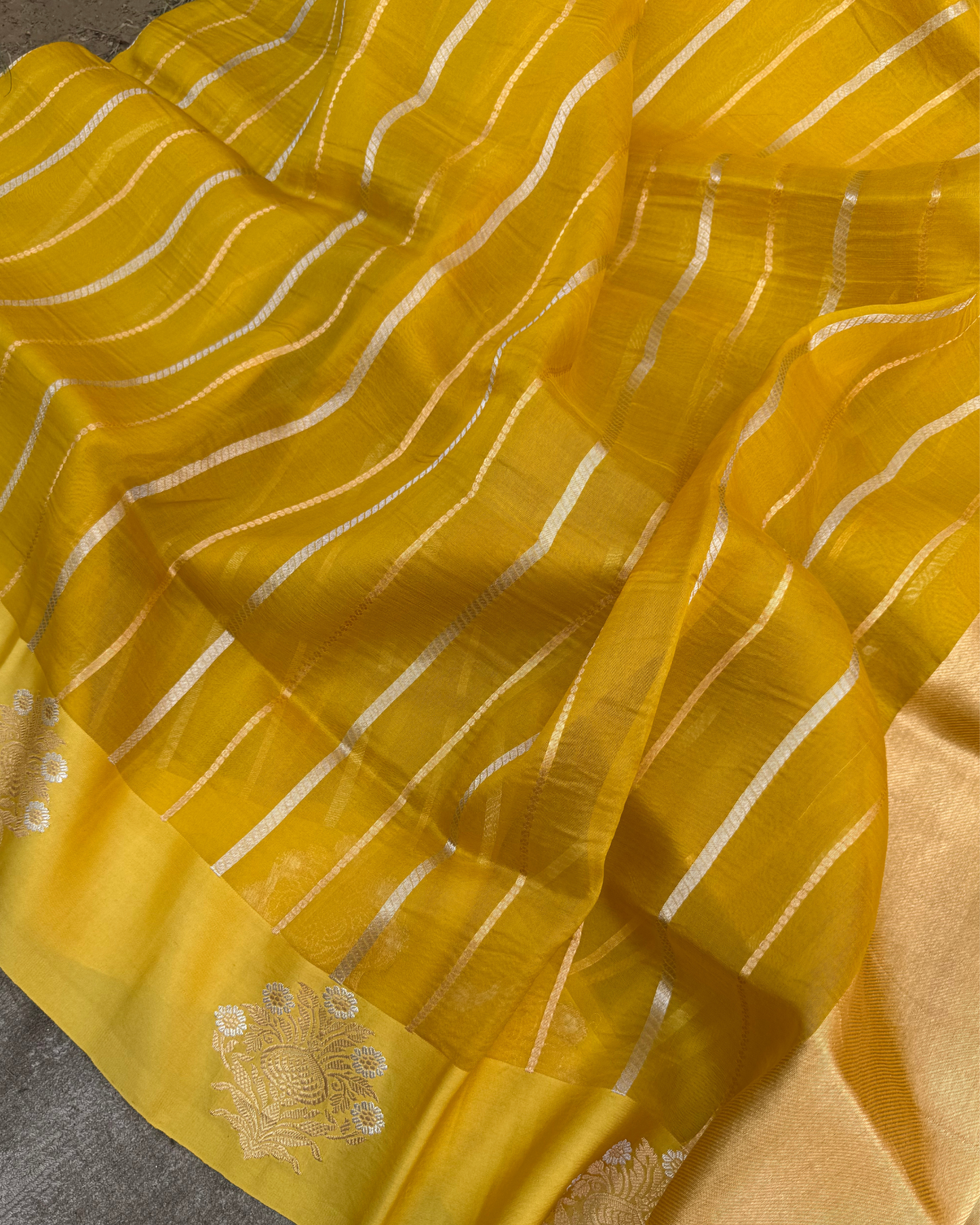 Yellow Pure Banarasi Kora Silk Saree