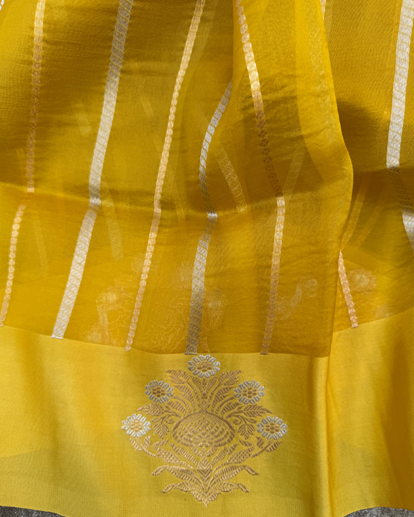 Yellow Pure Banarasi Kora Silk Saree