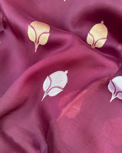 Maroon Pure Banarasi Kora Silk Saree