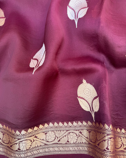 Maroon Pure Banarasi Kora Silk Saree