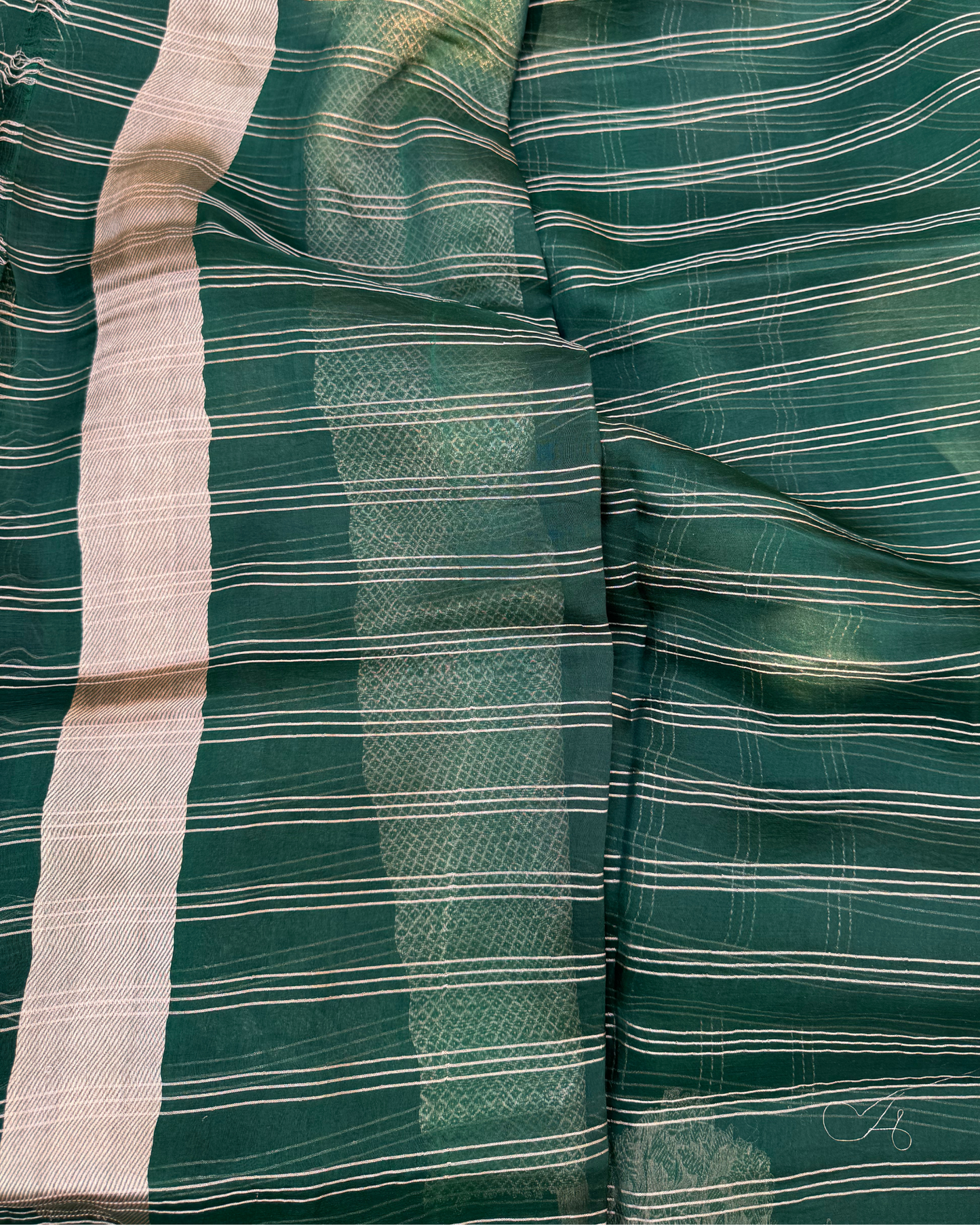 Dark Green Pure Banarasi Kora Silk Saree