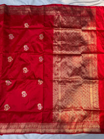 Rich Kadwa Meenakari pallu on Lal-E-Nazar pure silk saree from Varanasi