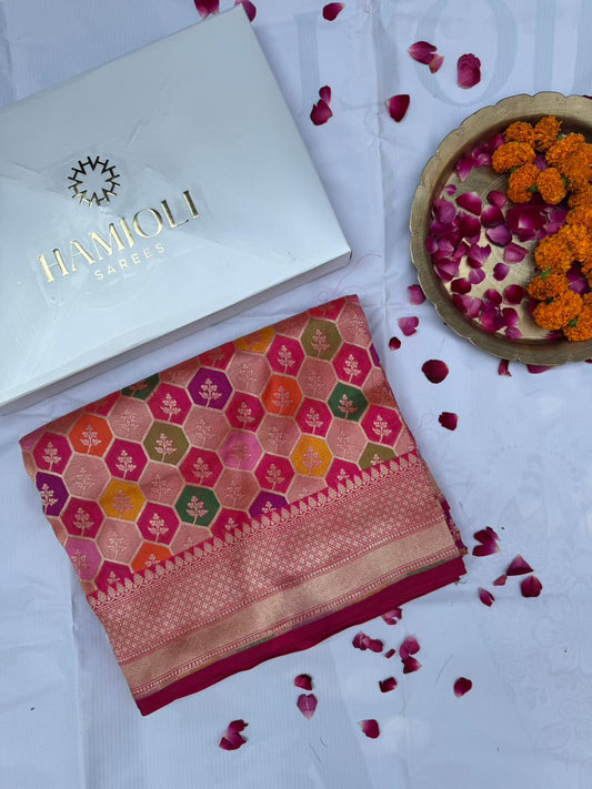 Madhuvini – Pure Katan Silk Banarasi Saree | Cutwork Weave | Handwoven Luxury