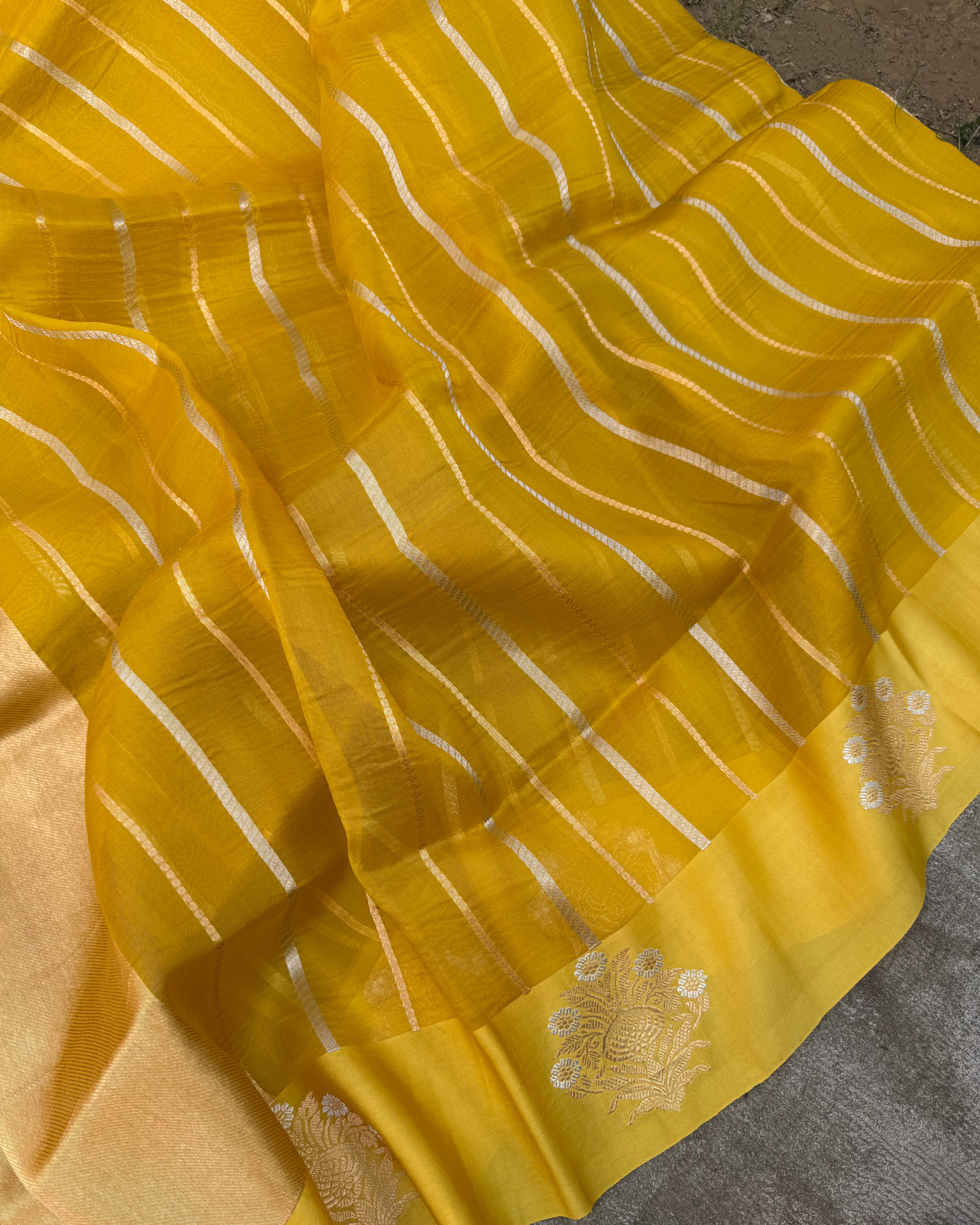 Yellow Pure Banarasi Kora Silk Saree