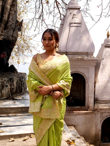 Sage Green Pure Chinya Banarasi Silk Saree