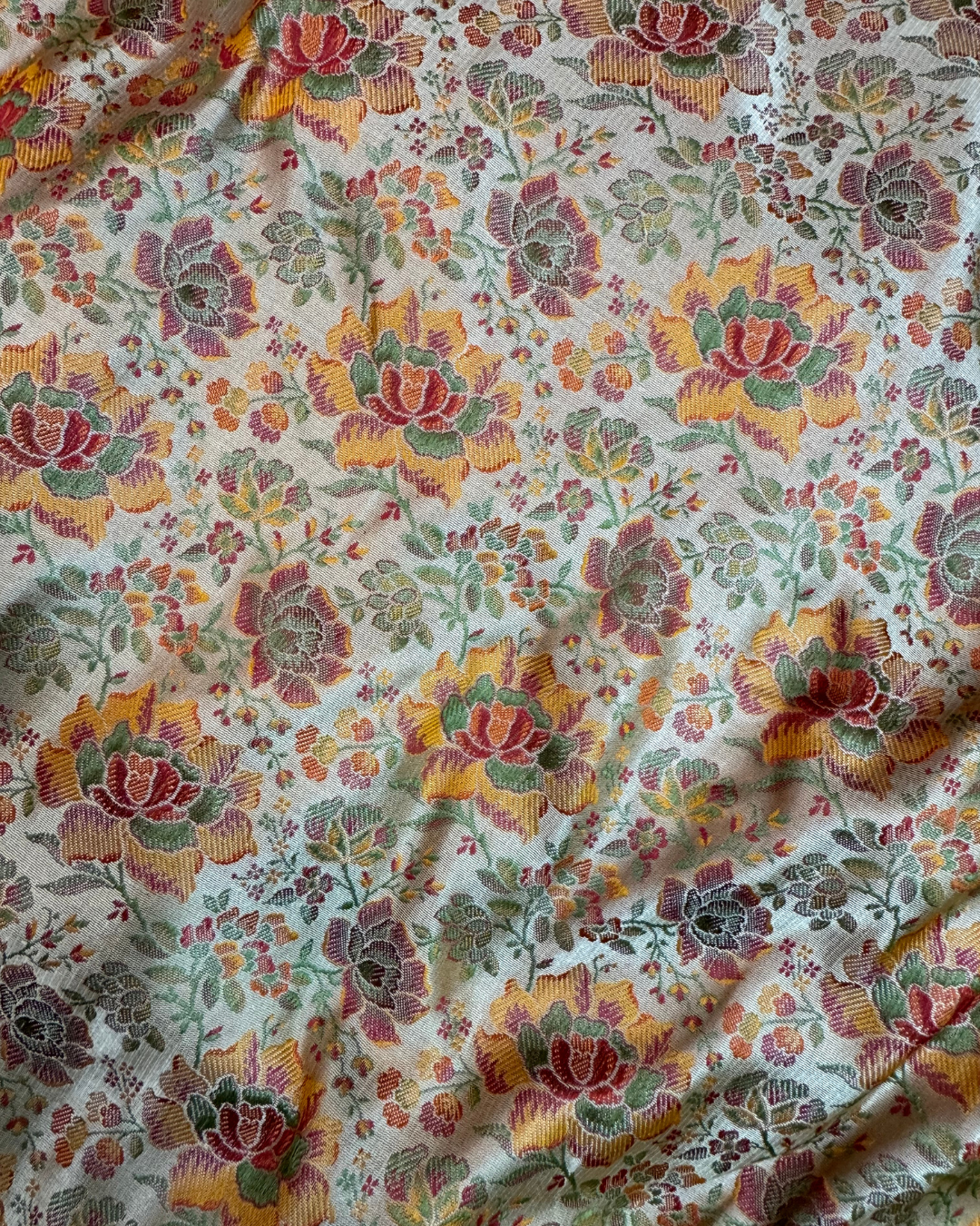 Yellow gold pure Jamawar Tanchui silk Banarasi saree full drape