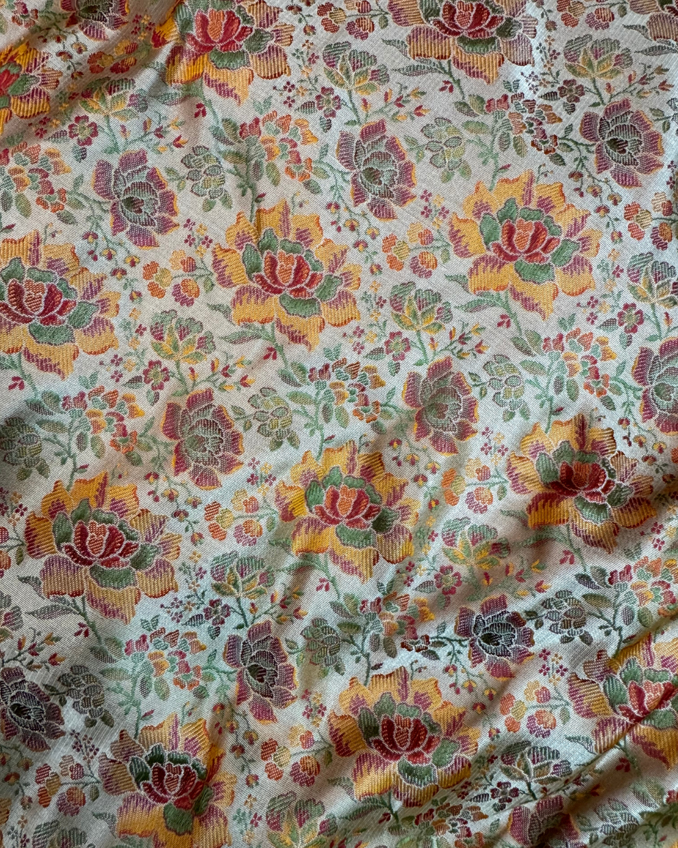 Yellow gold pure Jamawar Tanchui silk Banarasi saree full drape