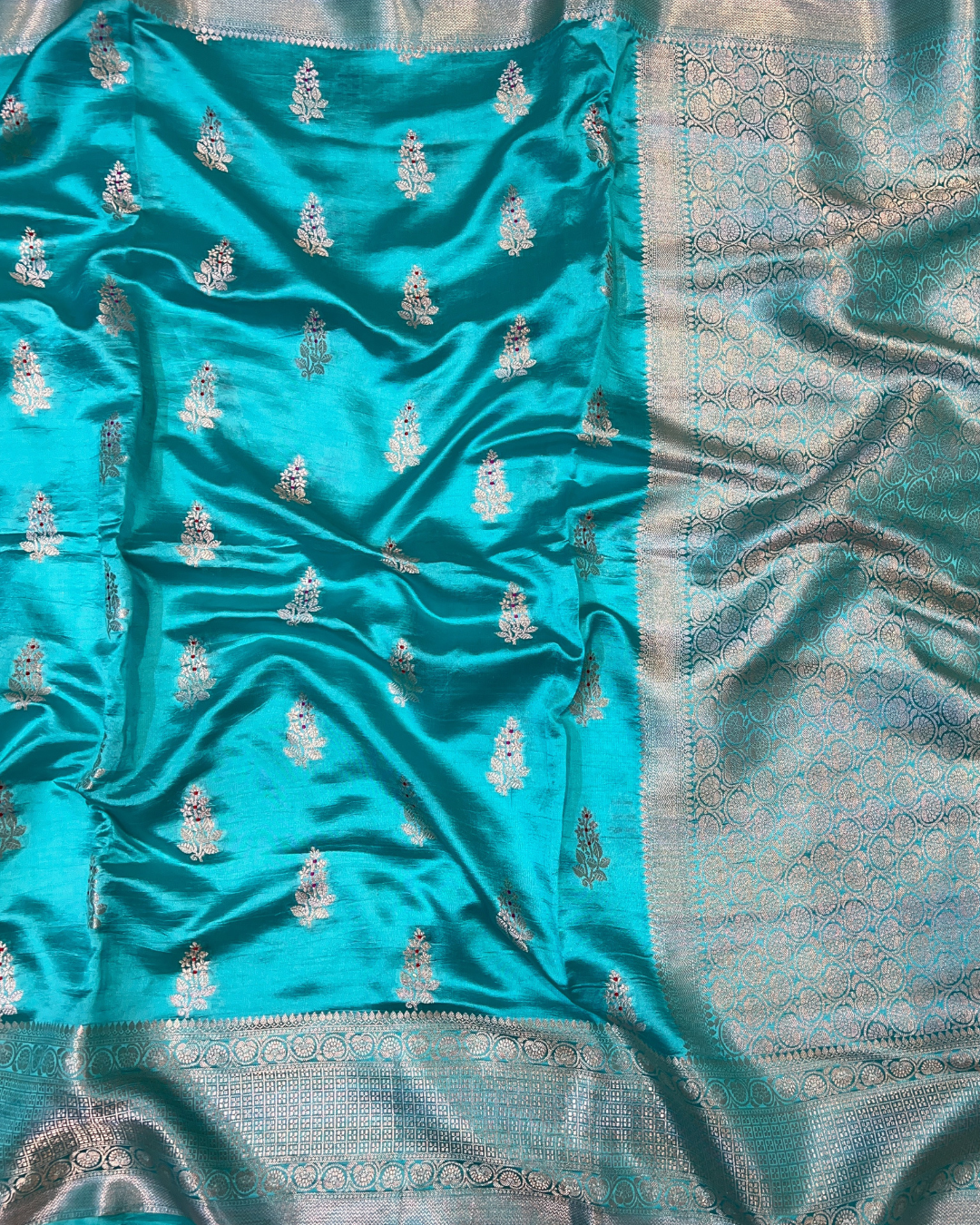 Teal Blue Raw Mango Saree