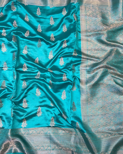 Teal Blue Raw Mango Saree