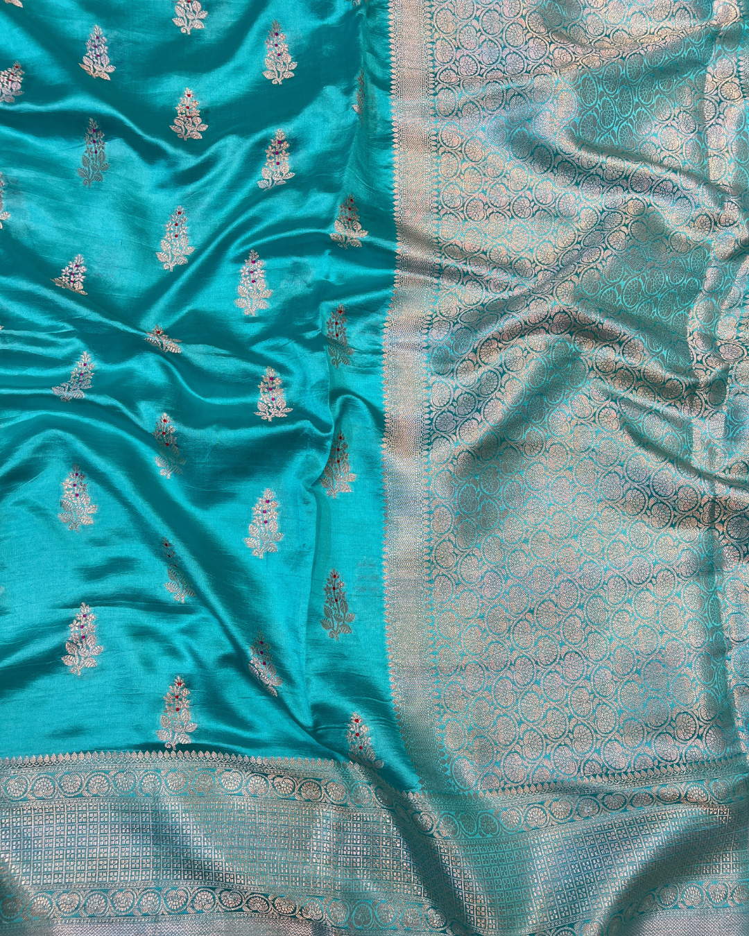 Teal Blue Raw Mango Saree