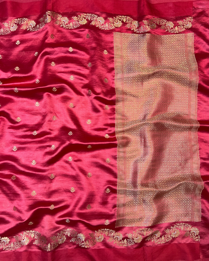 Strawberry Red Raw Mango Saree