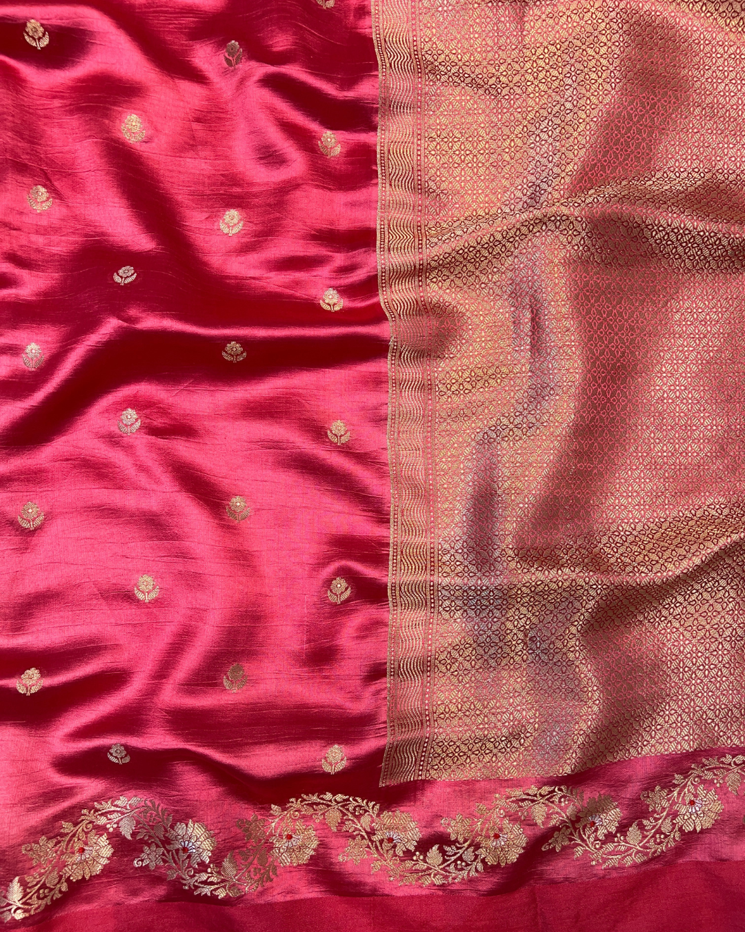 Strawberry Red Raw Mango Saree