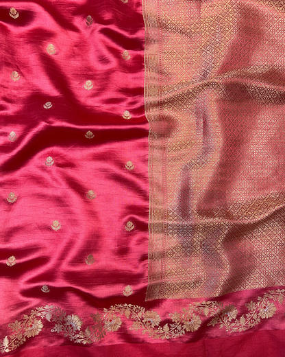 Strawberry Red Raw Mango Saree