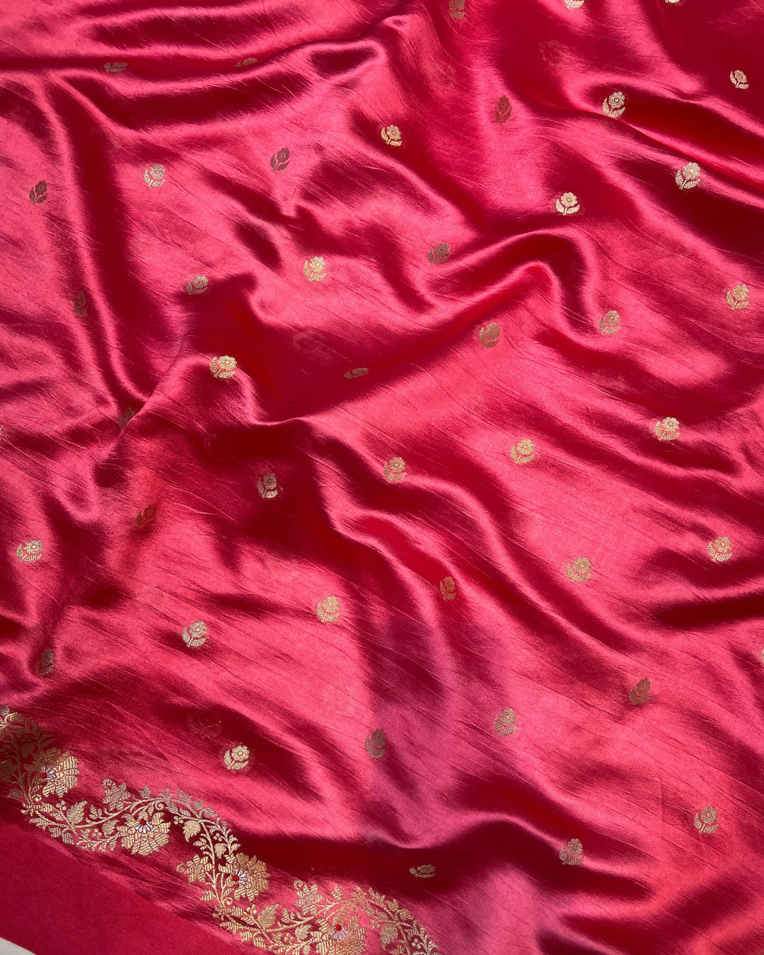 Strawberry Red Raw Mango Saree