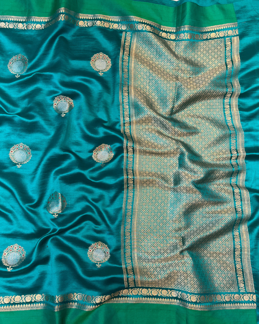 Teal Blue Raw Mango Saree