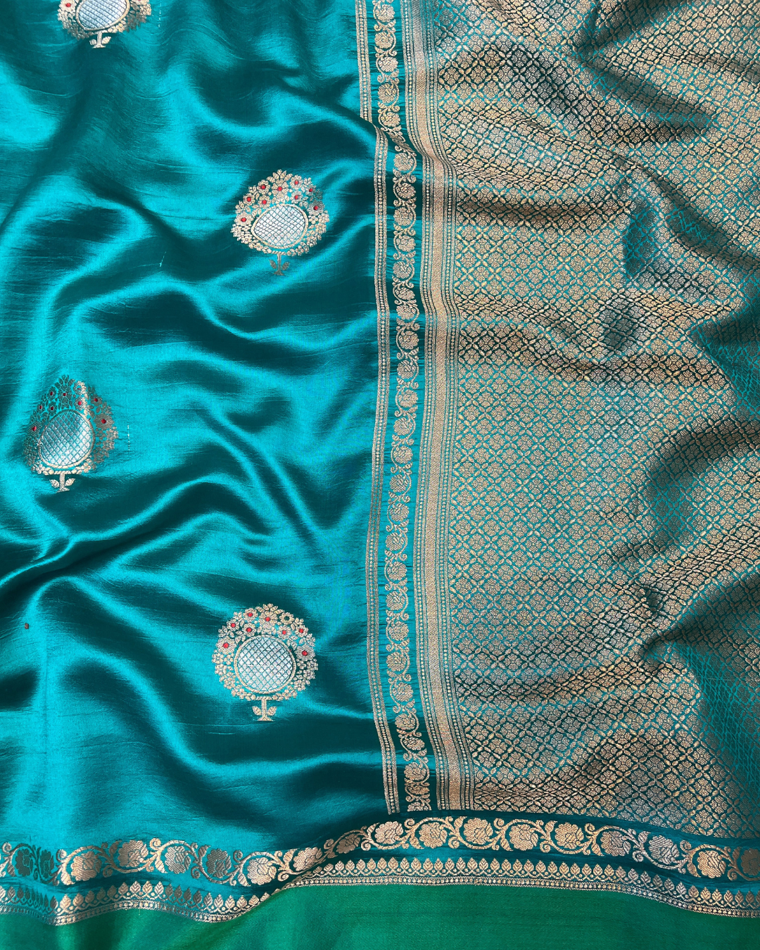 Teal Blue Raw Mango Saree