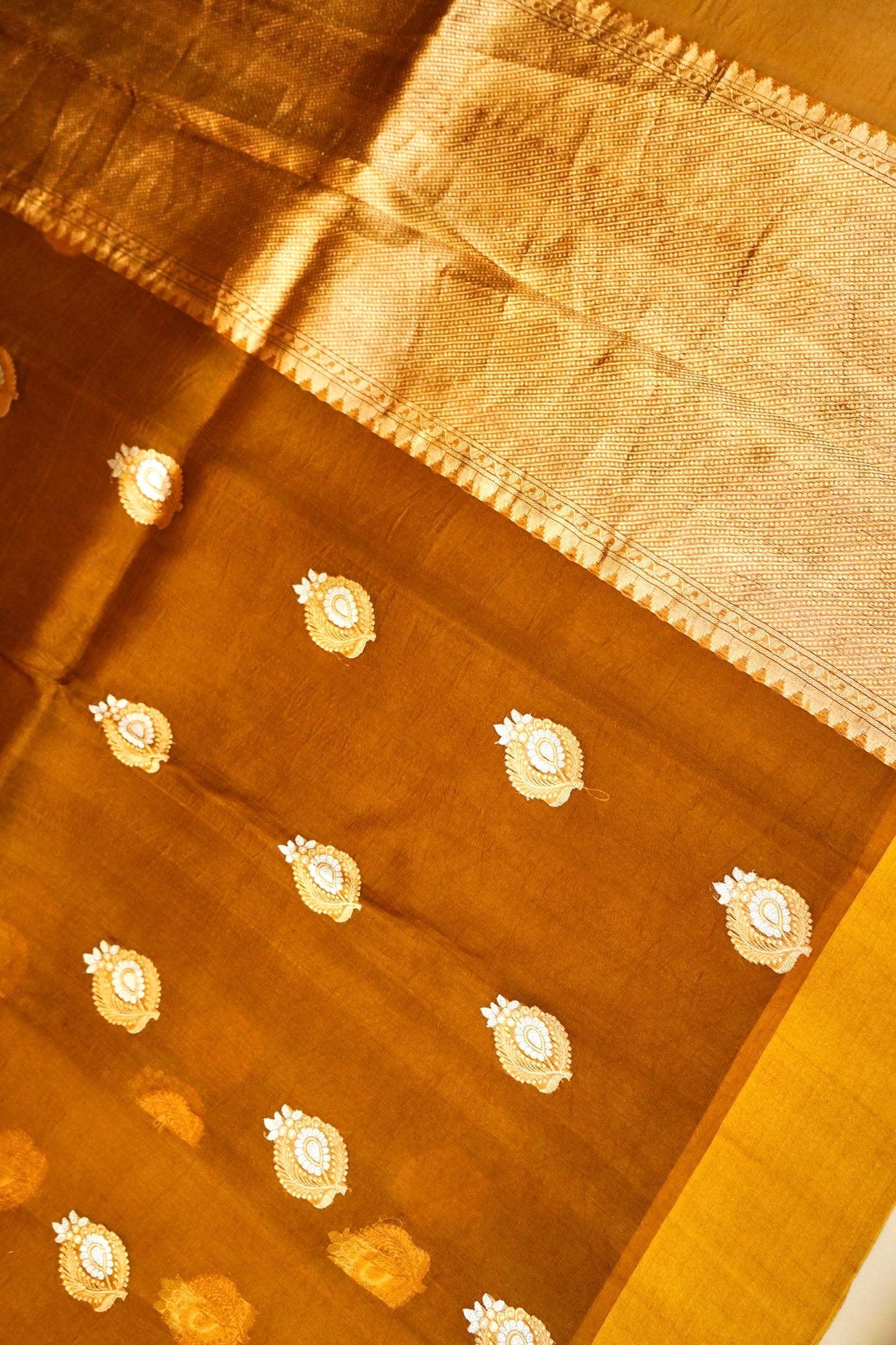 Yellow Pure Kora Silk Saree