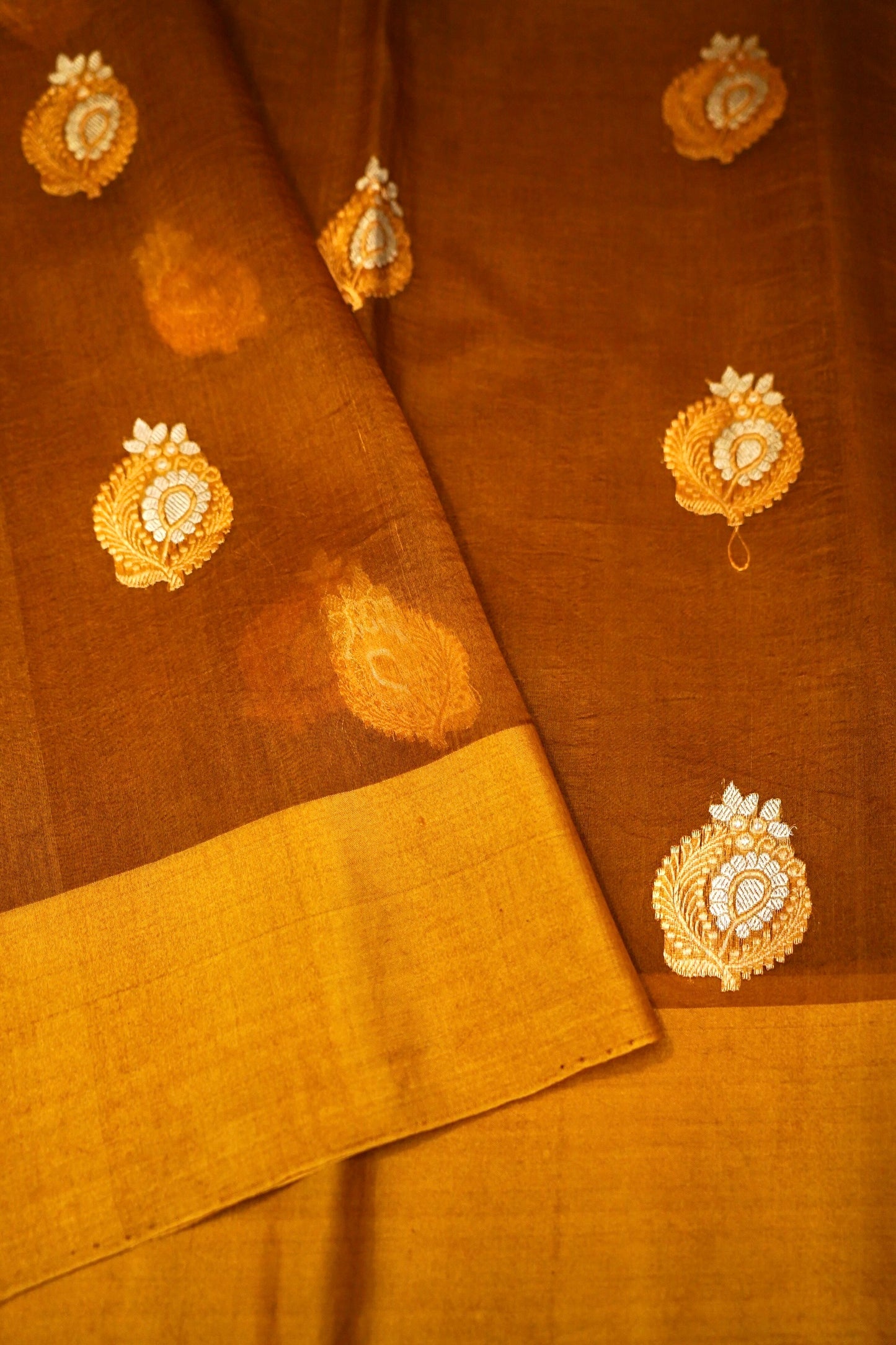 Yellow Pure Kora Silk Saree