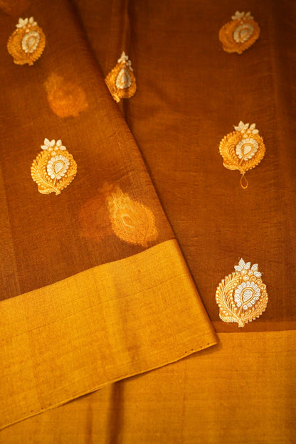 Yellow Pure Kora Silk Saree