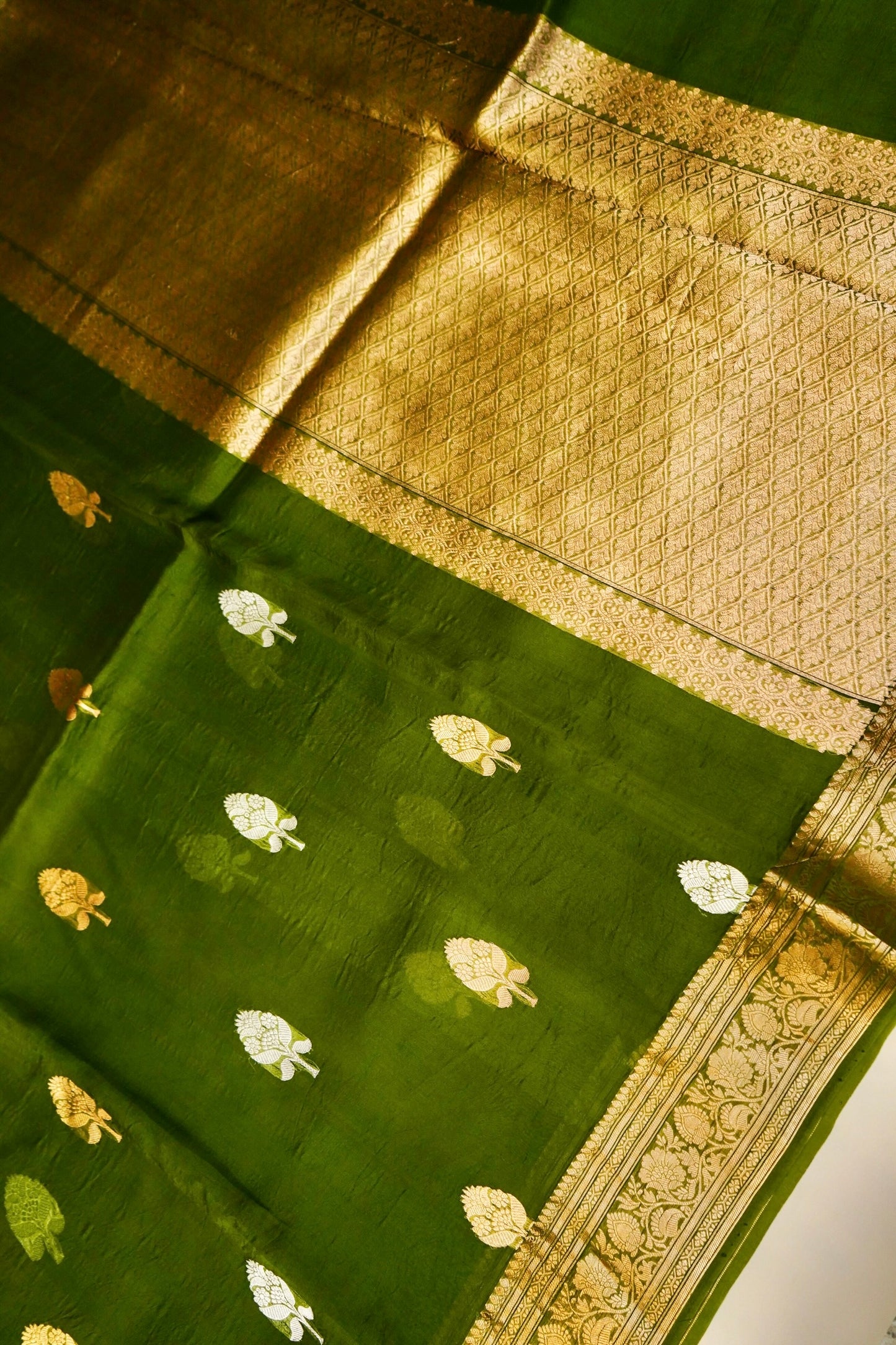 Green Pure Kora Silk Saree