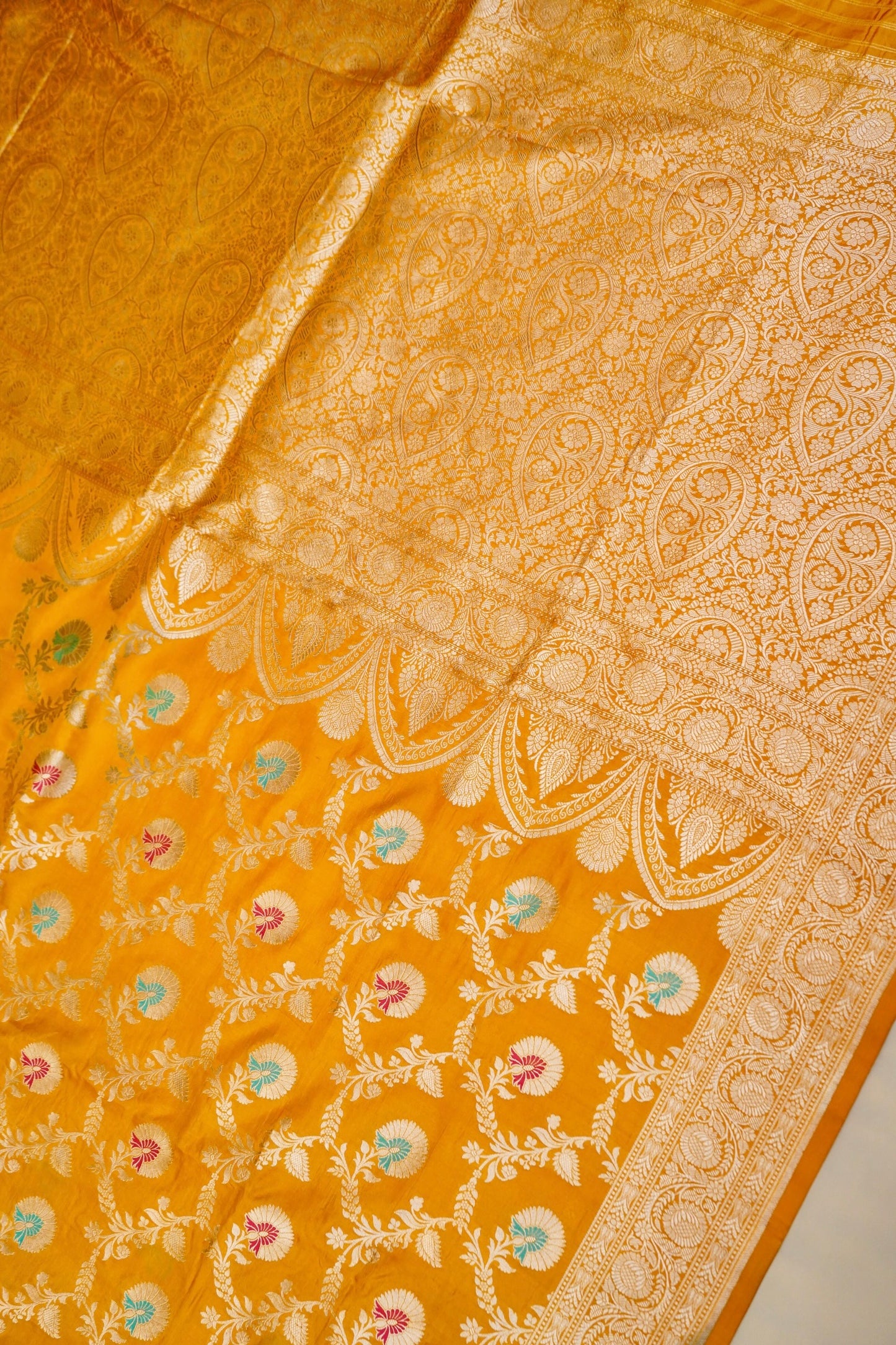 Yellow Katan Meenakari Banarasi Silk Saree