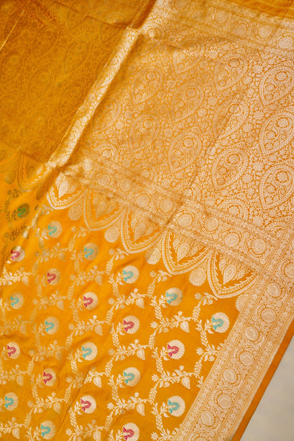Yellow Katan Meenakari Banarasi Silk Saree