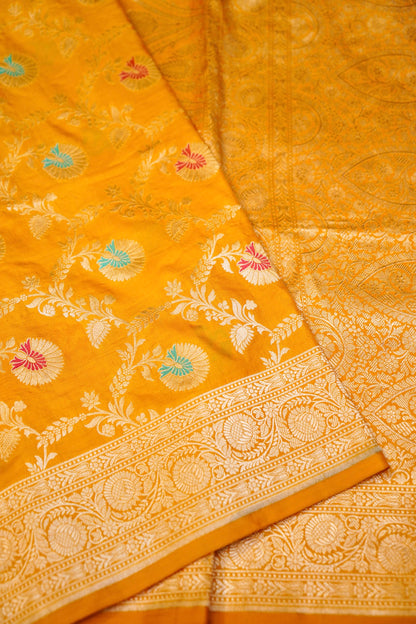 Yellow Katan Meenakari Banarasi Silk Saree