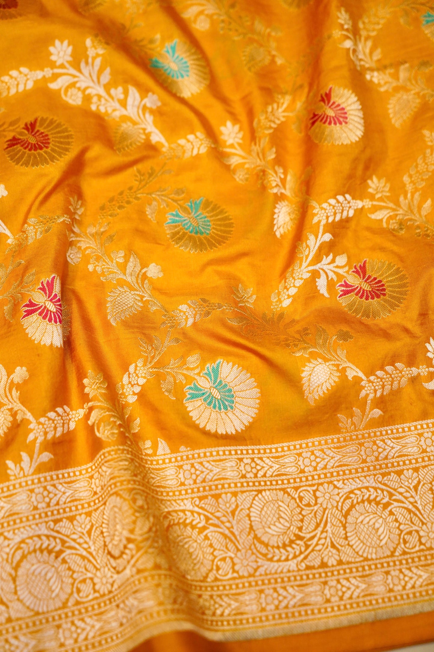 Yellow Katan Meenakari Banarasi Silk Saree