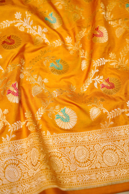 Yellow Katan Meenakari Banarasi Silk Saree