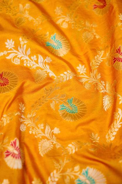 Yellow Katan Meenakari Banarasi Silk Saree
