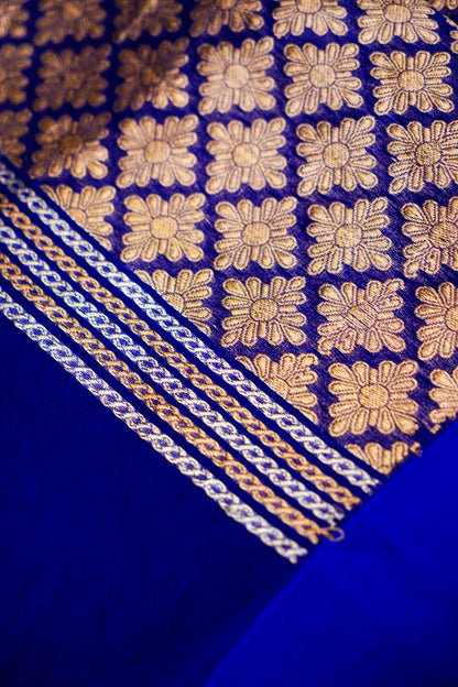 Blue Pure Kora Silk Saree