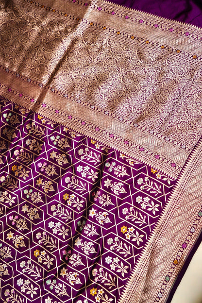 Purple Katan Meenakari Banarasi Silk Saree