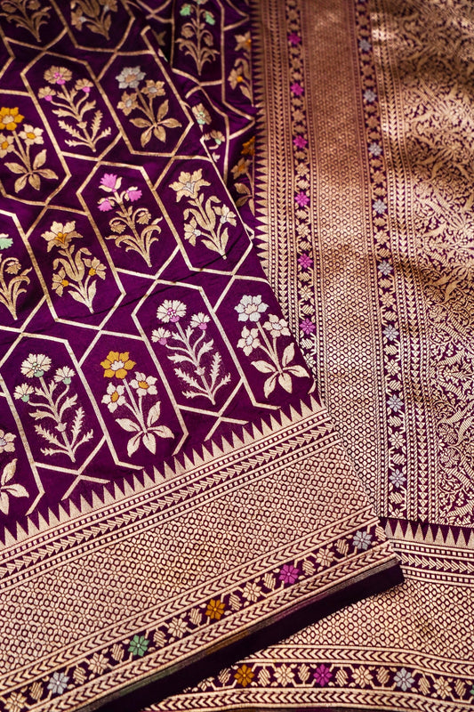 Purple Katan Meenakari Banarasi Silk Saree
