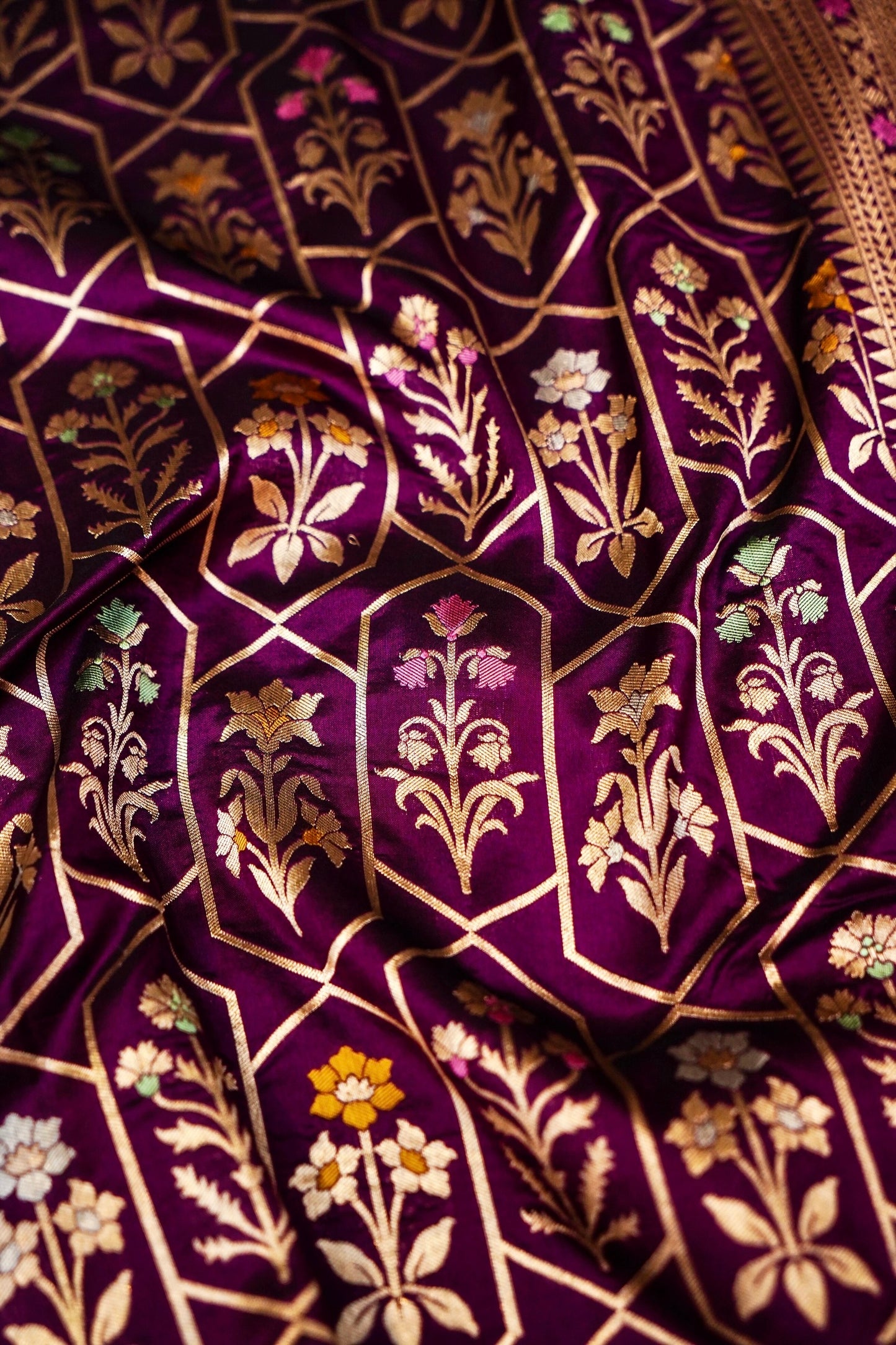 Purple Katan Meenakari Banarasi Silk Saree