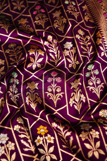 Purple Katan Meenakari Banarasi Silk Saree