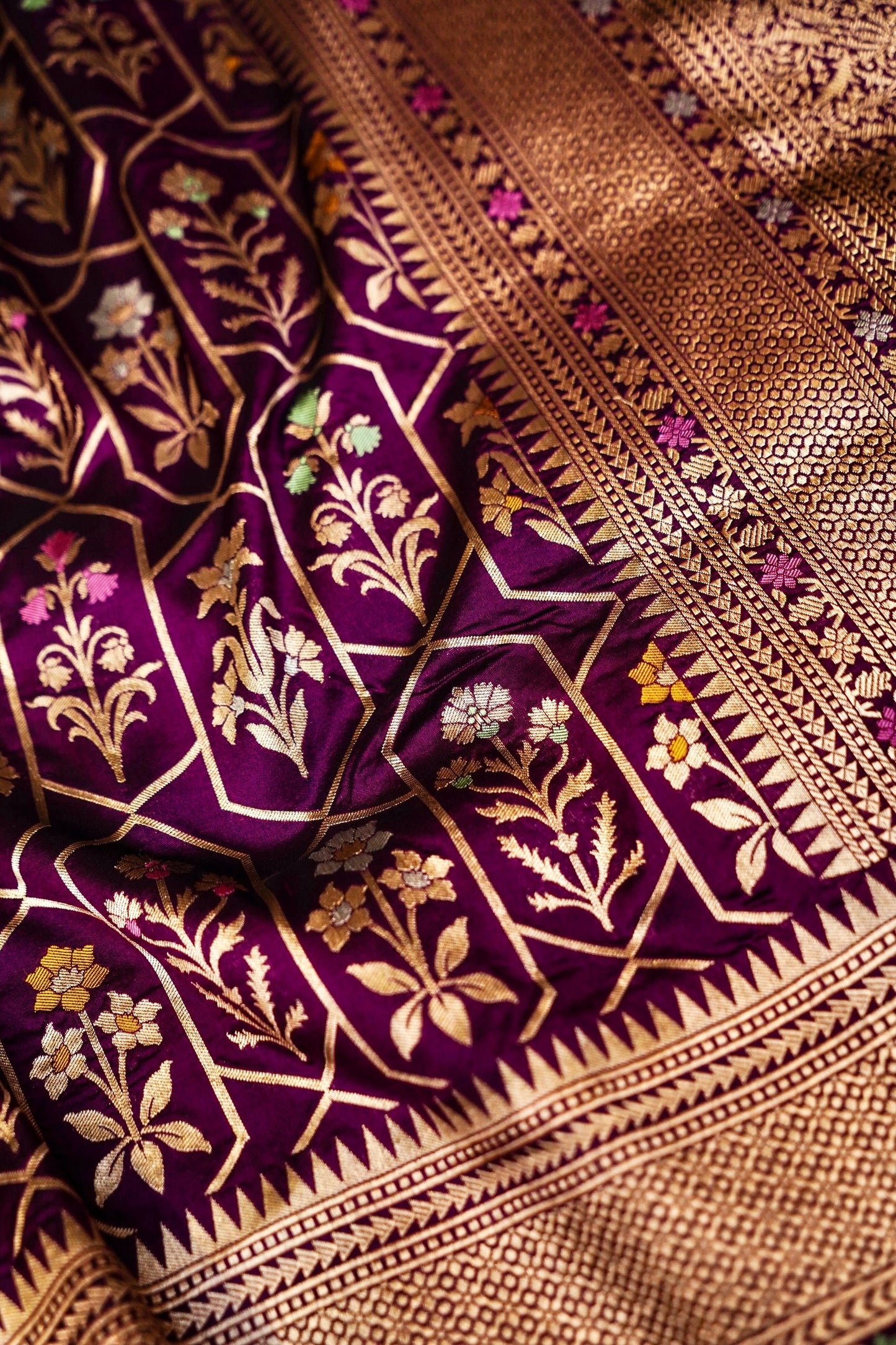 Purple Katan Meenakari Banarasi Silk Saree