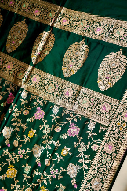 Green Katan Meenakari Banarasi Silk Saree
