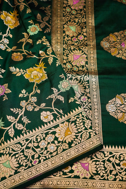 Green Katan Meenakari Banarasi Silk Saree