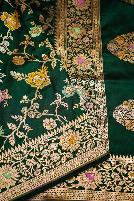 Green Katan Meenakari Banarasi Silk Saree