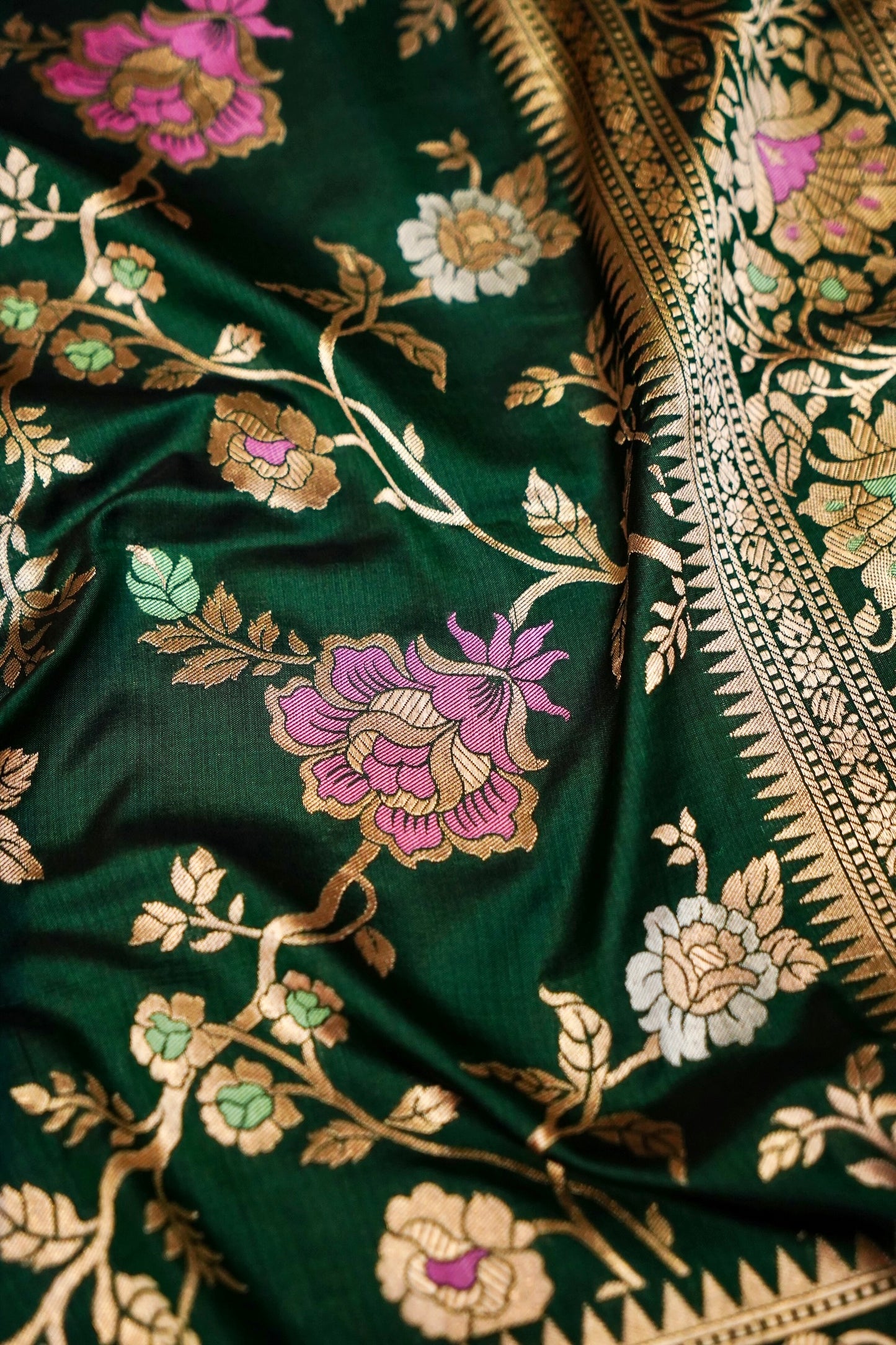 Green Katan Meenakari Banarasi Silk Saree