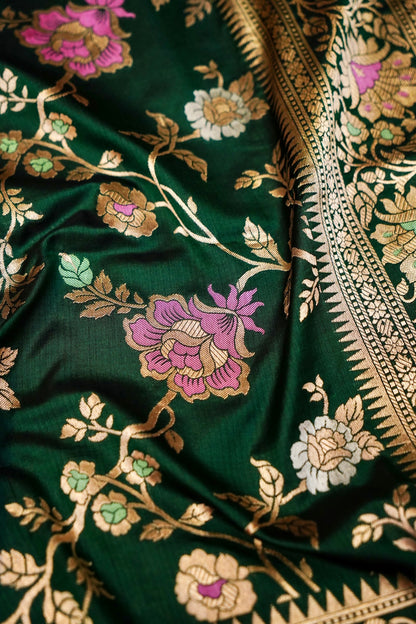 Green Katan Meenakari Banarasi Silk Saree