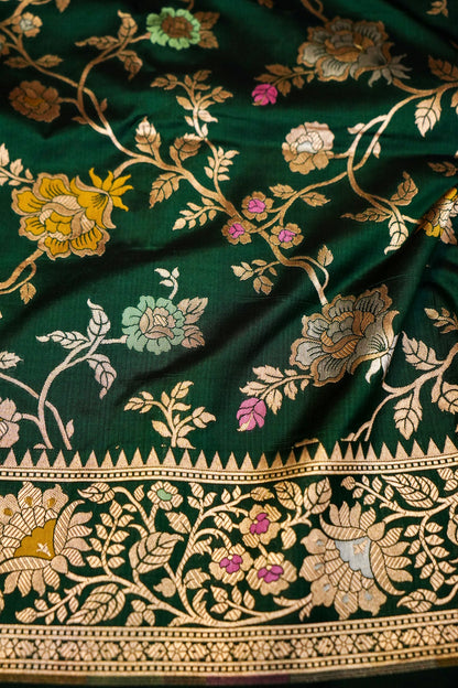 Green Katan Meenakari Banarasi Silk Saree