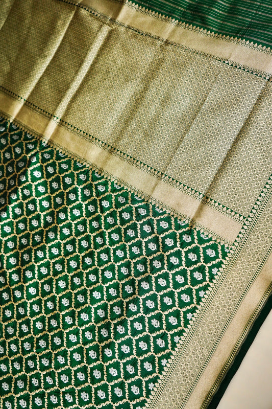 Dark Green Pure Banarasi Katan Silk Saree