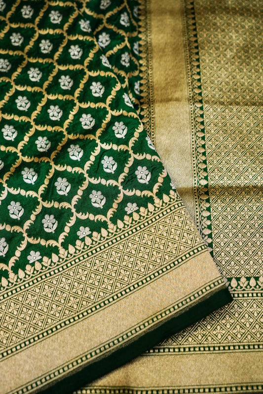 Dark Green Pure Banarasi Katan Silk Saree