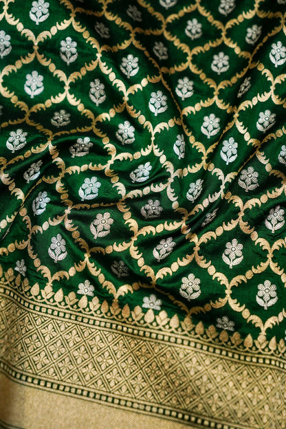 Dark Green Pure Banarasi Katan Silk Saree