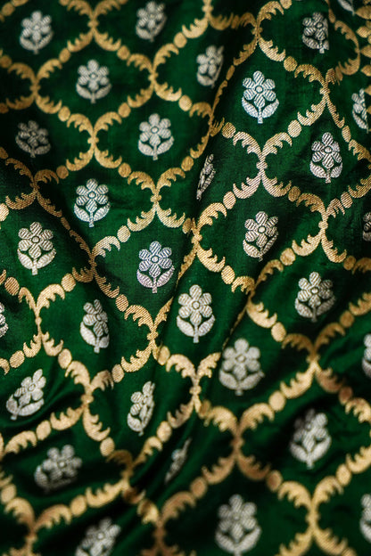 Dark Green Pure Banarasi Katan Silk Saree