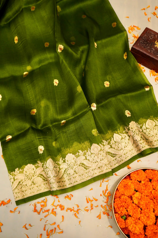 Green Pure Kora Silk Saree