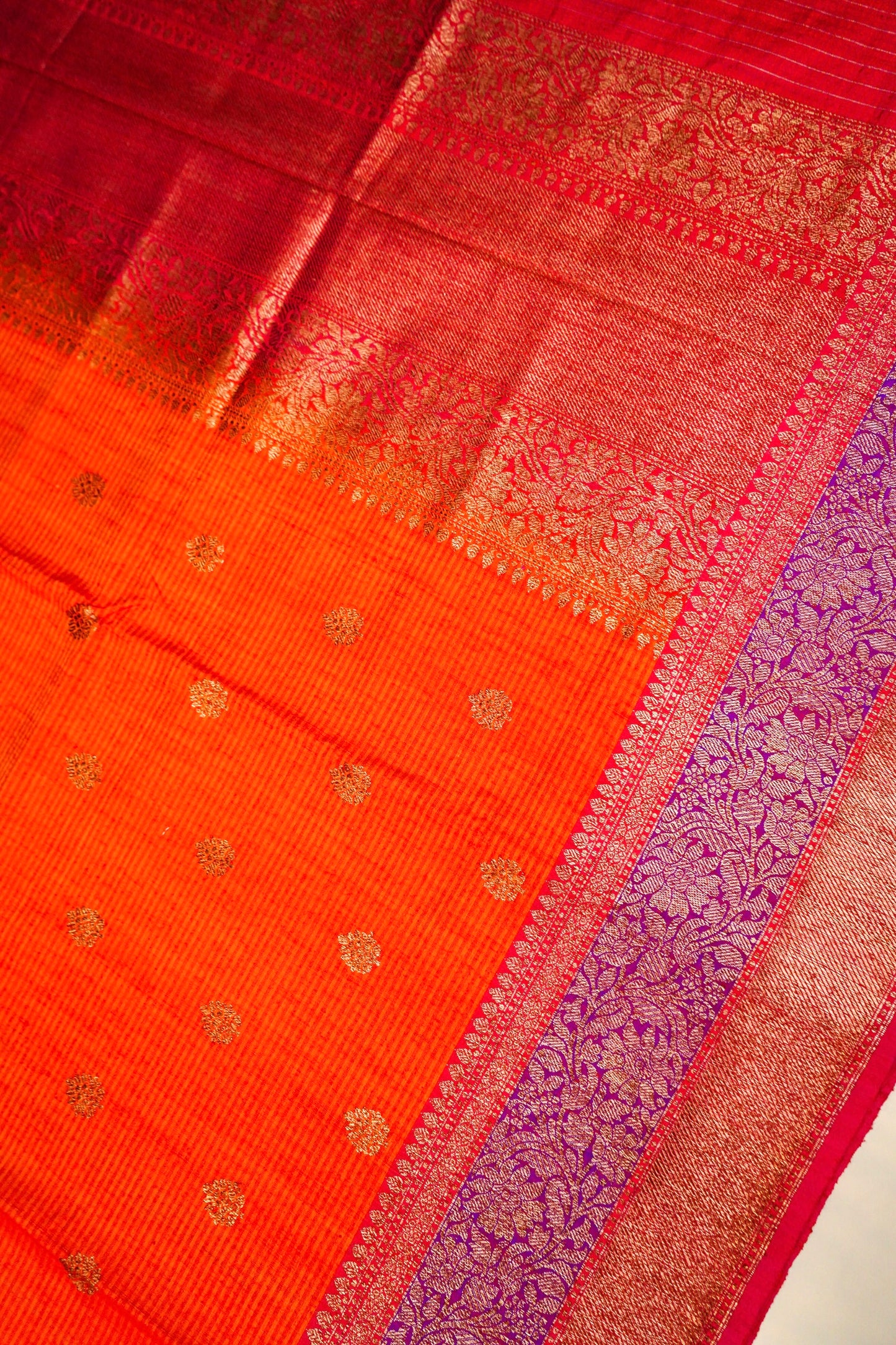 Orange Dupion Handloom Silk Saree