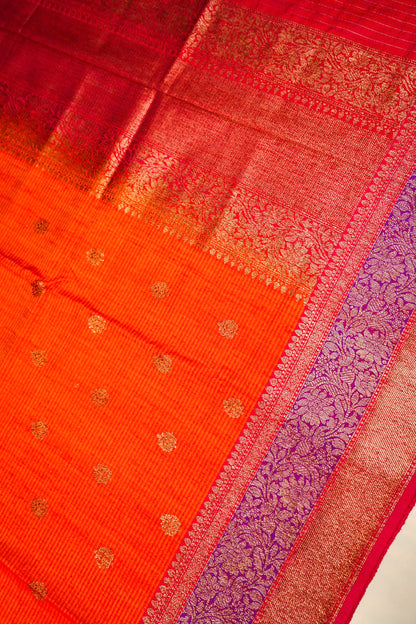 Orange Dupion Handloom Silk Saree