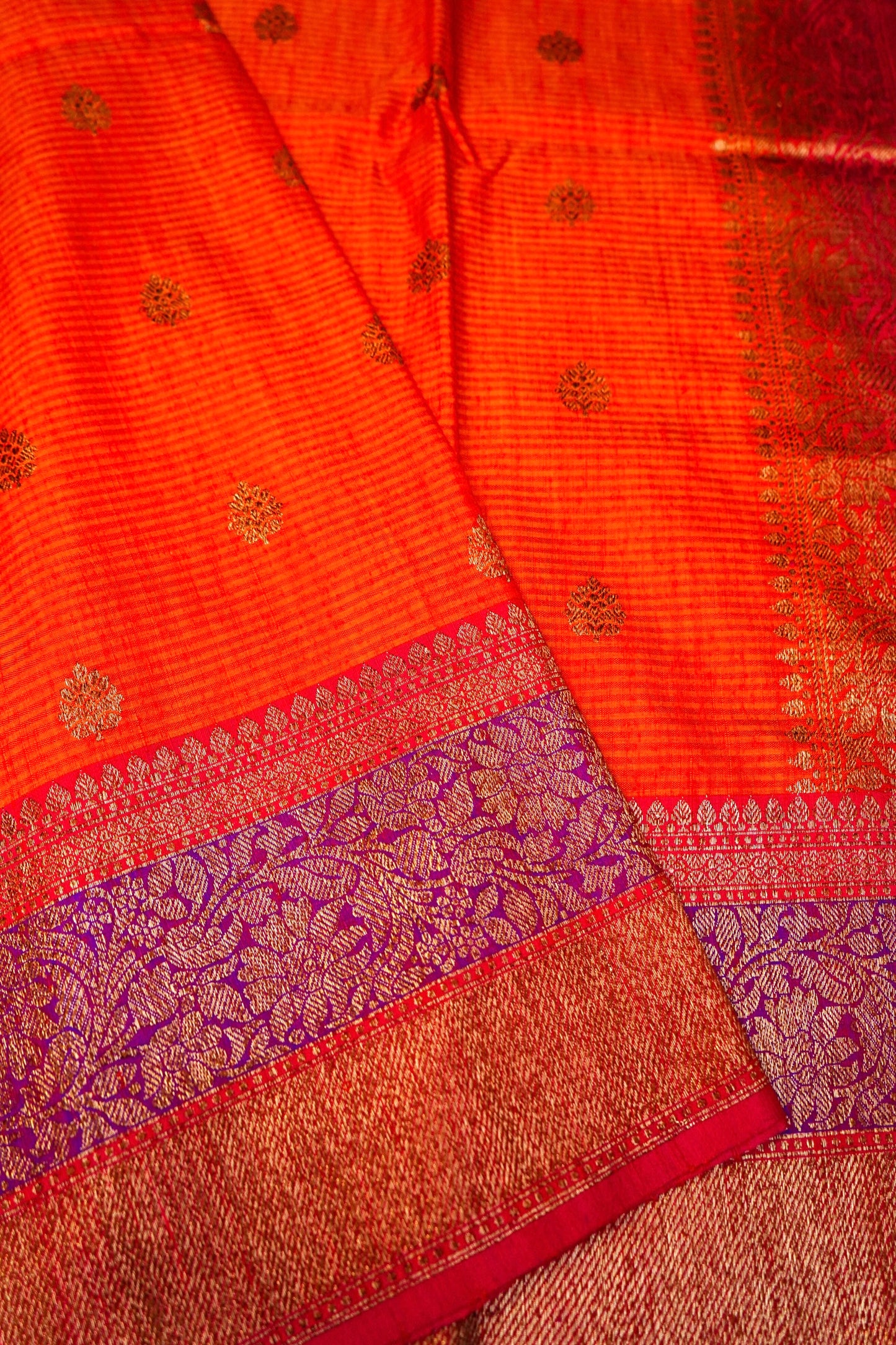 Orange Dupion Handloom Silk Saree